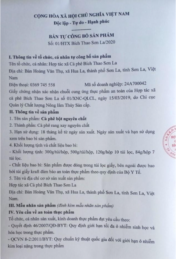 Giấy phép kiểm nghiệm chất lượng cà phê